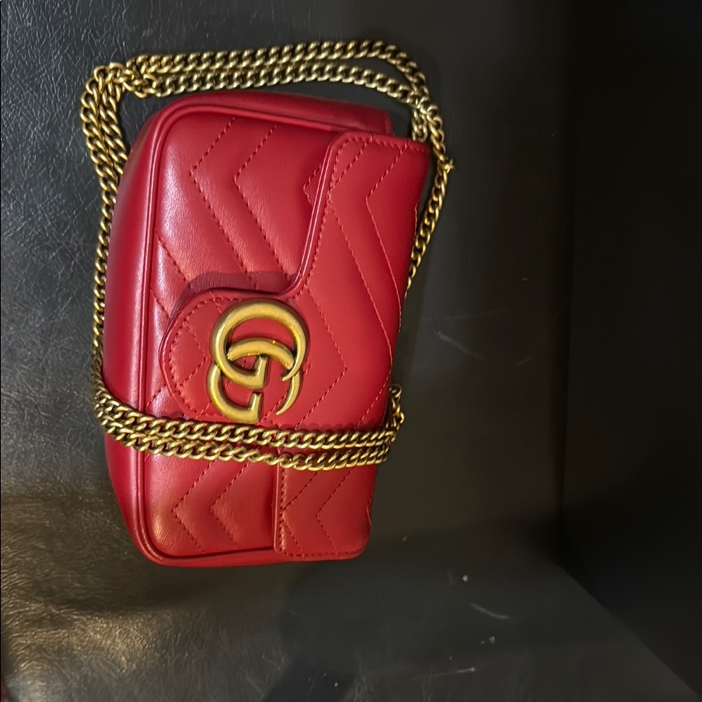 Gucci Red and Gold Crossbody Bag with Chevron Quilting